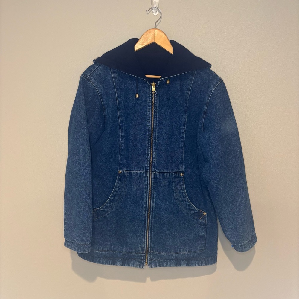 VINTAGE BASIC EDITIONS 90s Denim Zip‎ Up Hoodie Jacket 100% Cotton Size Small